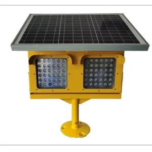 Solar-powered runway guard light with LED display and solar panel