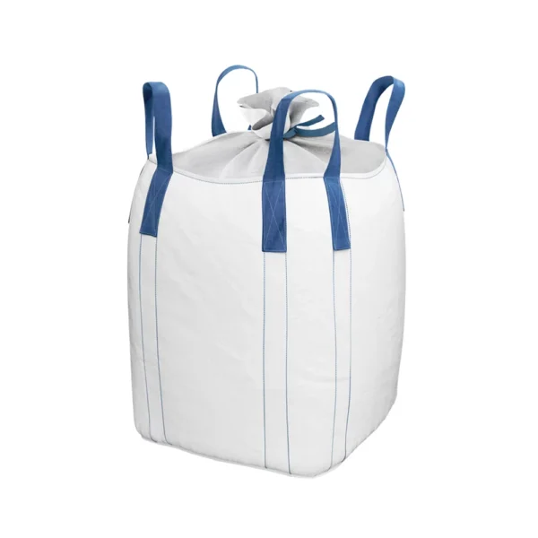 1 TON White FIBC bag with duffle top and blue handles, bulk material storage