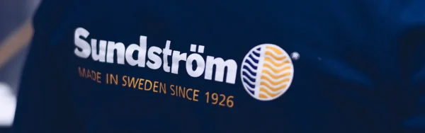 Sundström logo, blue and orange, safety equipment, respiratory protection