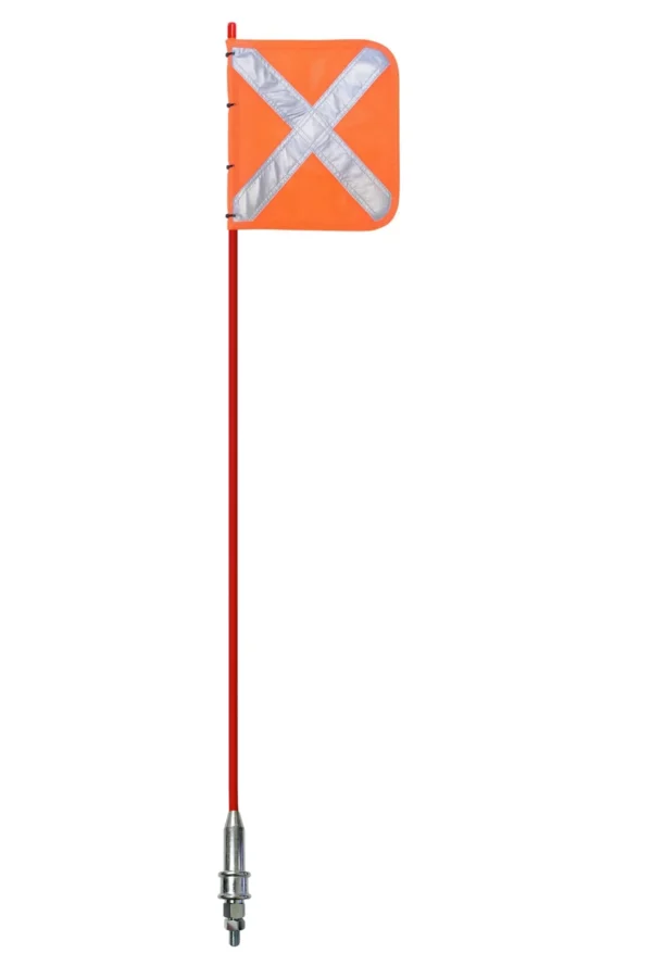 Orange safety flag with reflective X, vehicle safety equipment, warning flag